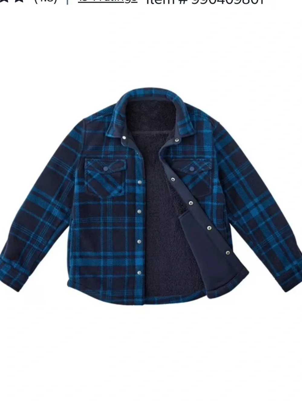Plaid Sherpa-Lined Kids Jacket in Navy & Blue